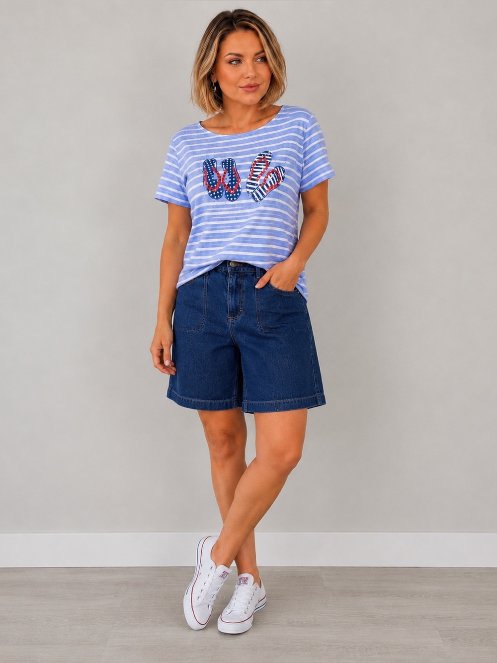 Laura Scott Dark Blue Denim Jean Shorts